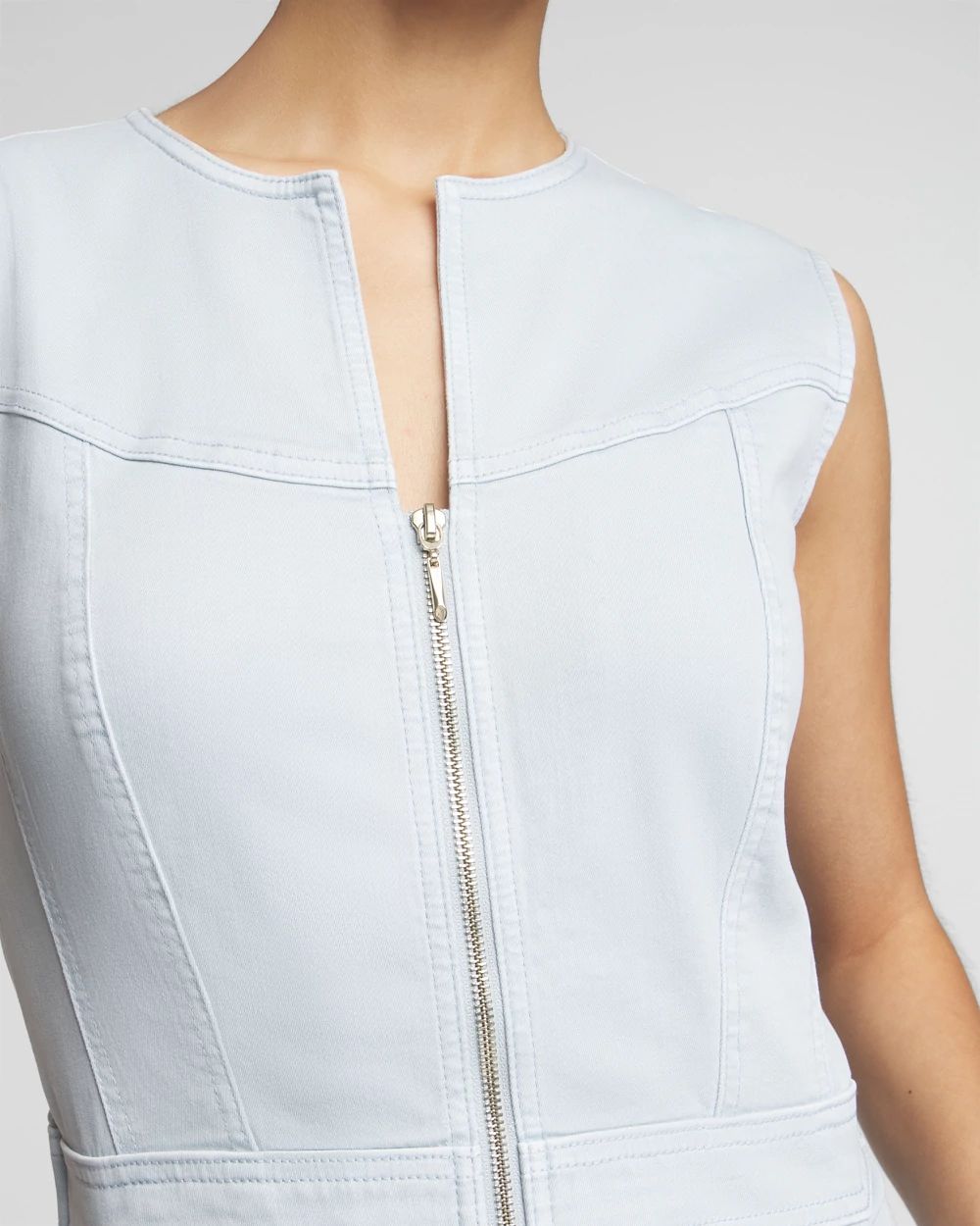 Sleeveless Denim Zip Up Sheath Dress